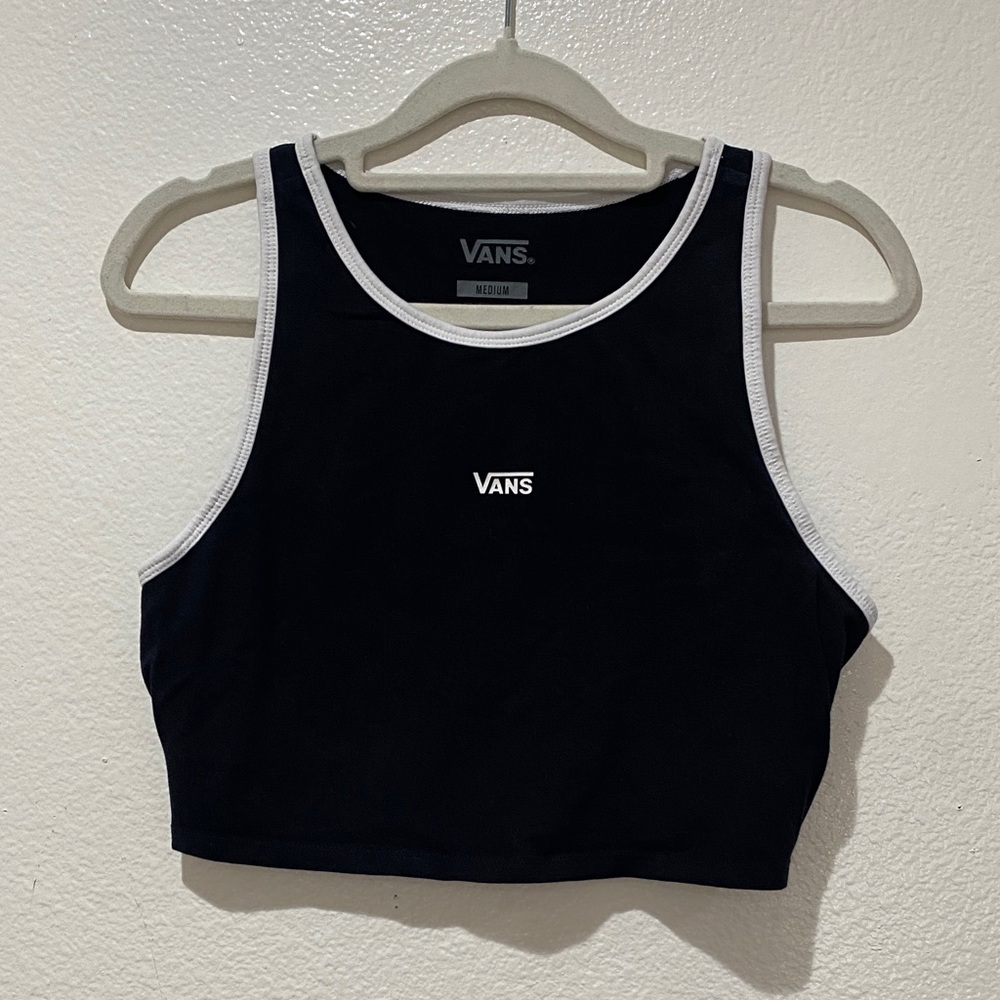 VANS Black Cropped Stretch Tank with White Trim. Size M - Picture 2 of 7